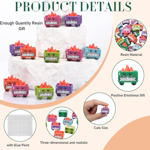 30 Set Resin Dumpster Trash Shape with Fire Gift It's Fine I'm Fine Everything's Fine Sign Emotional Desk Accessories Team Employee Appreciation Gift for Easter Office Coworker (Colored) - Image 3