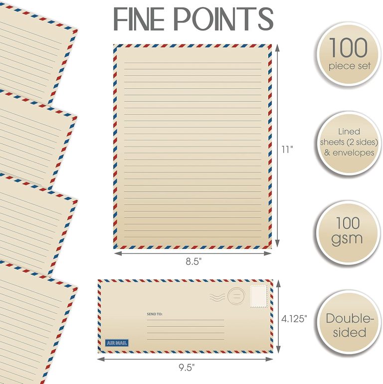 Better Office Products Vintage Airmail Stationery Paper Set, 100-Piece Set (50 Lined Sheets + 50 Matching Envelopes), Letter Size 8.5 x 11 inch, Double Sided & Lined Paper,