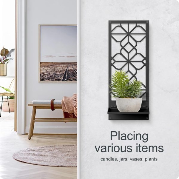 Black Metal Wall Decor, Minimalist Retro Wall Art, Wall Candle Holder, Farmhouse Rustic Bathroom Wall Art, Aesthetics Wall Hanging for Living Room Bedroom Bathroom (2 Pack, 16.5 x 7 in) - Image 4