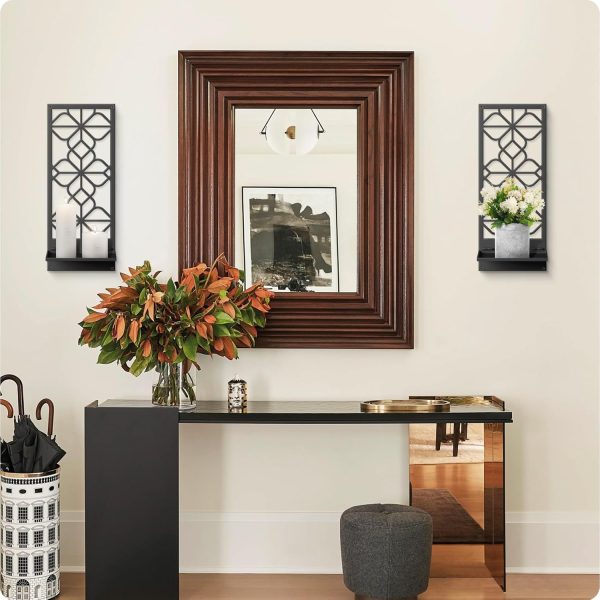 Black Metal Wall Decor, Minimalist Retro Wall Art, Wall Candle Holder, Farmhouse Rustic Bathroom Wall Art, Aesthetics Wall Hanging for Living Room Bedroom Bathroom (2 Pack, 16.5 x 7 in) - Image 7