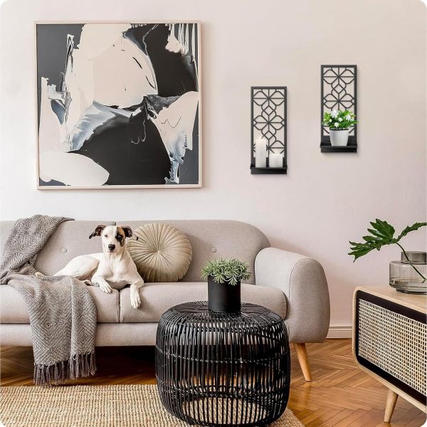 Black Metal Wall Decor, Minimalist Retro Wall Art, Wall Candle Holder, Farmhouse Rustic Bathroom Wall Art, Aesthetics Wall Hanging for Living Room Bedroom Bathroom (2 Pack, 16.5 x 7 in) - Image 8