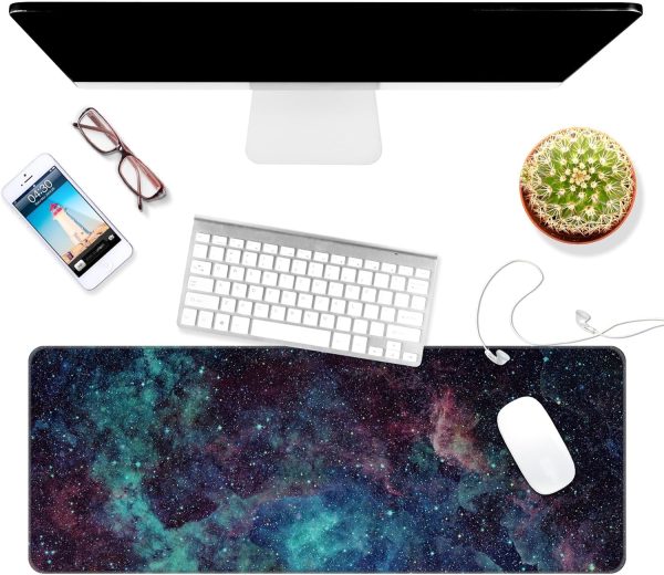 Dynippy Thin Extended Gaming Mouse Pad （31.5 * 11.8 * 0.08 inch） with Stitched Edges Large , Long XXL Keyboard and Mouse pad Desk Mat for Gaming Office & Home - Galaxy Space - Image 3