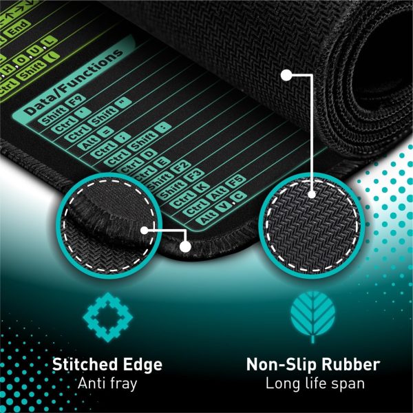 Excel Shortcut Keys Mouse Pad - Extended Large XL Cheat Sheet Gaming Mousepad | PC Office Spreadsheet Keyboard Mat | Non-Slip Stitched Edge - Image 2