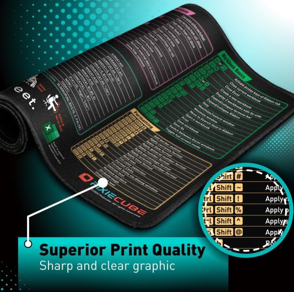 Excel Shortcut Keys Mouse Pad - Extended Large XL Cheat Sheet Gaming Mousepad | PC Office Spreadsheet Keyboard Mat | Non-Slip Stitched Edge - Image 4