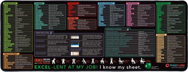 Excel Shortcut Keys Mouse Pad - Extended Large XL Cheat Sheet Gaming Mousepad | PC Office Spreadsheet Keyboard Mat | Non-Slip Stitched Edge - Image 7