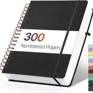 Forvencer Lined Spiral Journal Notebook with 300 Numbered Pages, B5 College Ruled Thick Journals for Writing with 100GSM Paper, Hardcover Notebooks with Contents for Work, School, Women, Men, Black