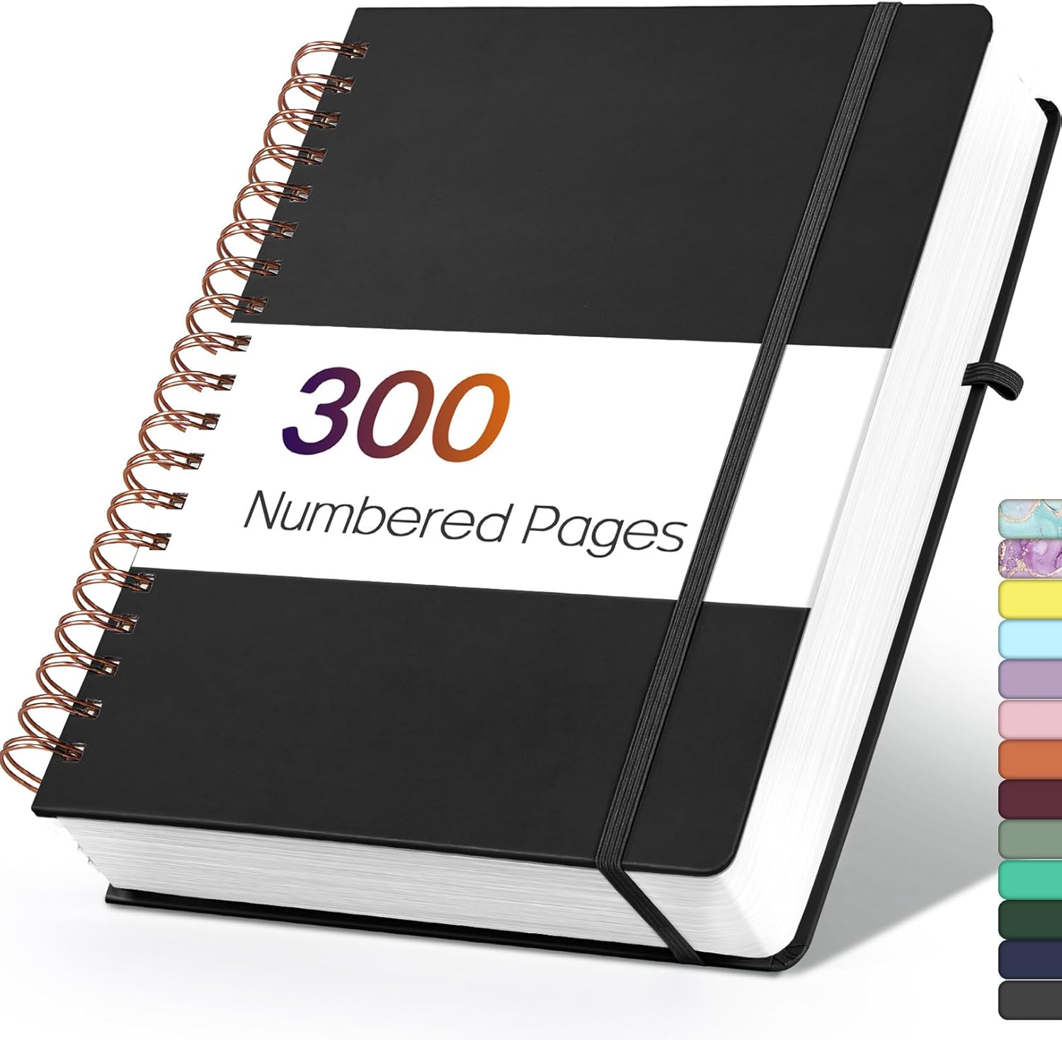 Forvencer Lined Spiral Journal Notebook with 300 Numbered Pages, B5 College Ruled Thick Journals for Writing with 100GSM Paper, Hardcover Notebooks with Contents for Work, School, Women, Men, Black