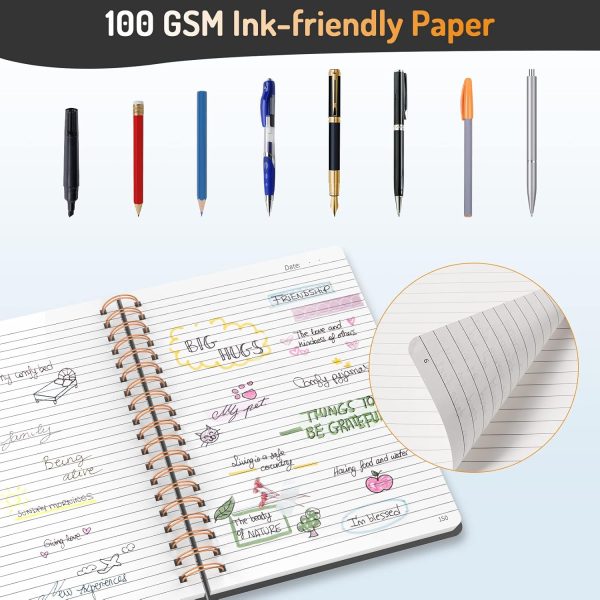 Forvencer Lined Spiral Journal Notebook with 300 Numbered Pages, B5 College Ruled Thick Journals for Writing with 100GSM Paper, Hardcover Notebooks with Contents for Work, School, Women, Men, Black - Image 4