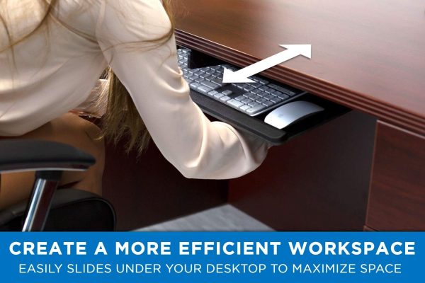 Mount-It! Under Desk Computer Keyboard and Mouse Tray, Ergonomic Keyboard Drawer with Gel Wrist Pad, Black - Image 3