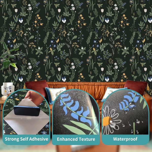 Removable Peel and Stick Wallpaper Boho 17.5 x 118 in Floral for Bedroom Bathroom Easy Peel Off Stick on Wallpaper Contact Paper Renter Friendly Wall Paper - Image 2