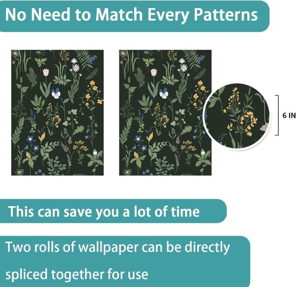 Removable Peel and Stick Wallpaper Boho 17.5 x 118 in Floral for Bedroom Bathroom Easy Peel Off Stick on Wallpaper Contact Paper Renter Friendly Wall Paper - Image 3