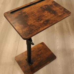 Sofa Armrest Tray Table for Couch – 360° Swivel Height Adjustable End for Small Spaces, Snack Side Table for Bed or Chair with Phone & Tablet Slot (Rustic,Standard)