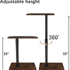Sofa Armrest Tray Table for Couch – 360° Swivel Height Adjustable End for Small Spaces, Snack Side Table for Bed or Chair with Phone & Tablet Slot (Rustic,Standard)