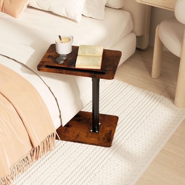 Sofa Armrest Tray Table for Couch - 360° Swivel Height Adjustable End for Small Spaces, Snack Side Table for Bed or Chair with Phone & Tablet Slot (Rustic,Standard) - Image 5