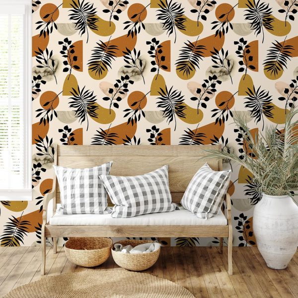 VEELIKE Boho Geometric Wallpaper Peel and Stick Abstract Leaf Wallpaper Murals for Walls Shelves Cabinets 17.7''x118'' Removable Mid Century Modern Peel and Stick Wallpaper for Bedroom Bathroom Renter - Image 4