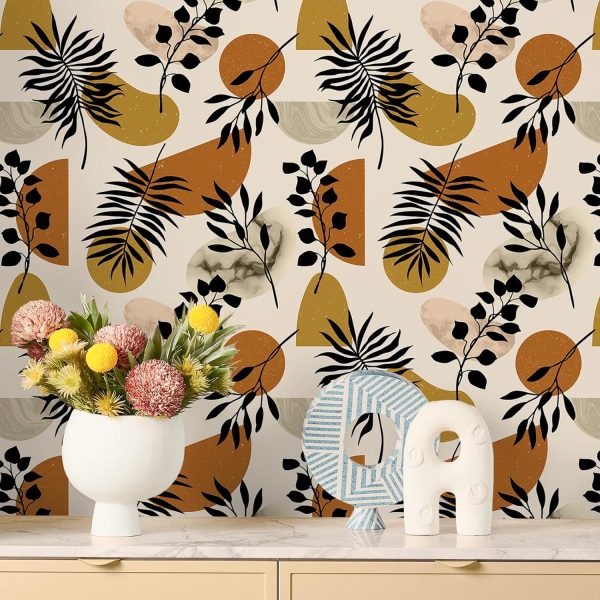 VEELIKE Boho Geometric Wallpaper Peel and Stick Abstract Leaf Wallpaper Murals for Walls Shelves Cabinets 17.7''x118'' Removable Mid Century Modern Peel and Stick Wallpaper for Bedroom Bathroom Renter - Image 5
