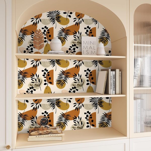 VEELIKE Boho Geometric Wallpaper Peel and Stick Abstract Leaf Wallpaper Murals for Walls Shelves Cabinets 17.7''x118'' Removable Mid Century Modern Peel and Stick Wallpaper for Bedroom Bathroom Renter - Image 6