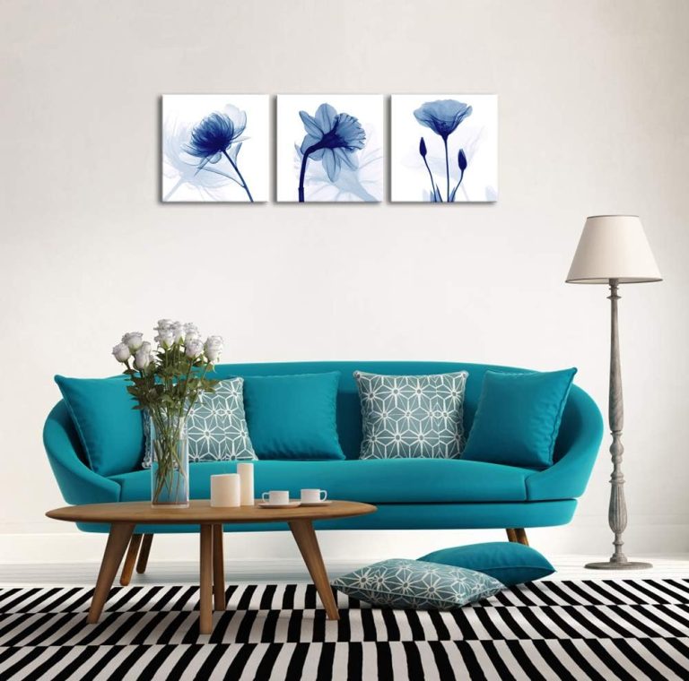 Blue Abstract Flowers 3 Panels Giclee Canvas Prints Wall Art Modern Pictures Artwork for Living Room Bedroom and Home Decorations
