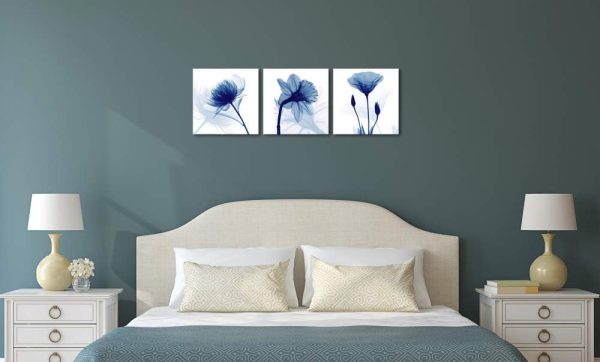 Blue Abstract Flowers 3 Panels Giclee Canvas Prints Wall Art Modern Pictures Artwork for Living Room Bedroom and Home Decorations - Image 4