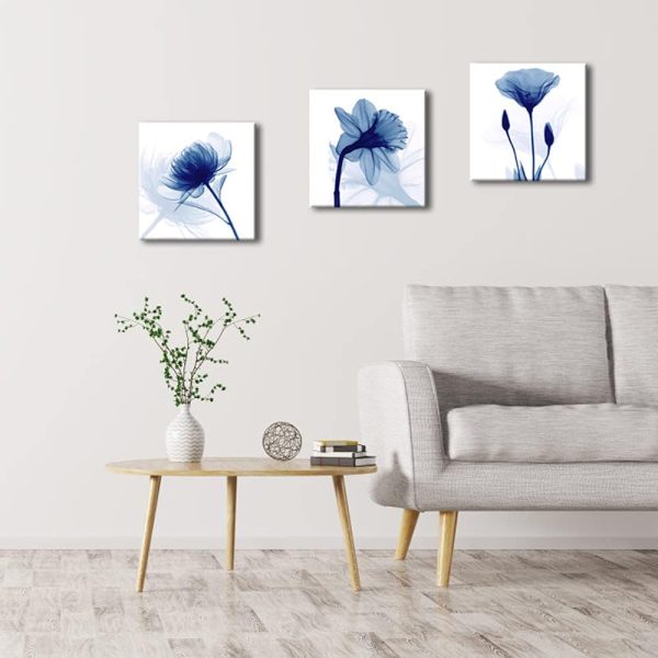 Blue Abstract Flowers 3 Panels Giclee Canvas Prints Wall Art Modern Pictures Artwork for Living Room Bedroom and Home Decorations - Image 5