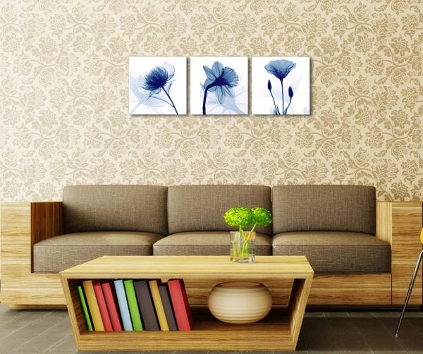 Blue Abstract Flowers 3 Panels Giclee Canvas Prints Wall Art Modern Pictures Artwork for Living Room Bedroom and Home Decorations - Image 9